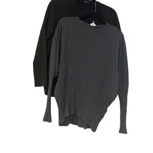 Chic Gray & Black Ribbed Knit Sweater bundle casual classic oversized